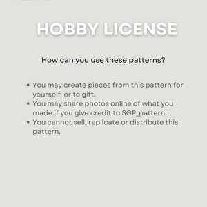 May include: A white background with the text "SGP STAINED GLASS PATTERNS" at the top. The words "HOBBY LICENSE" are in large, bold letters. Below, it explains how to use the patterns, including creating pieces for yourself or gifting.