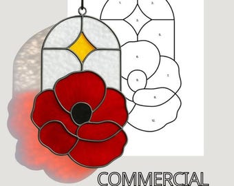 Beginner Stained Glass Pattern: Poppy Suncatcher, Flower Wall Decor (PDF & SVG)