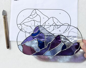 Stained Glass Mountain Landscape Pattern: Suncatcher PDF (Digital Download)