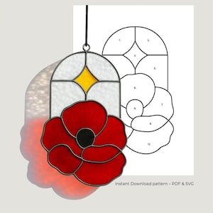 DIY Poppy Stained Glass Pattern – PDF & SVG Template for Beginners | Boho Flower Suncatcher Digital Download
