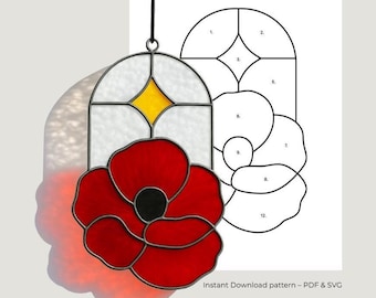 Modèle DIY de vitrail attrape-soleil coquelicot : modèle PDF et SVG pour débutant