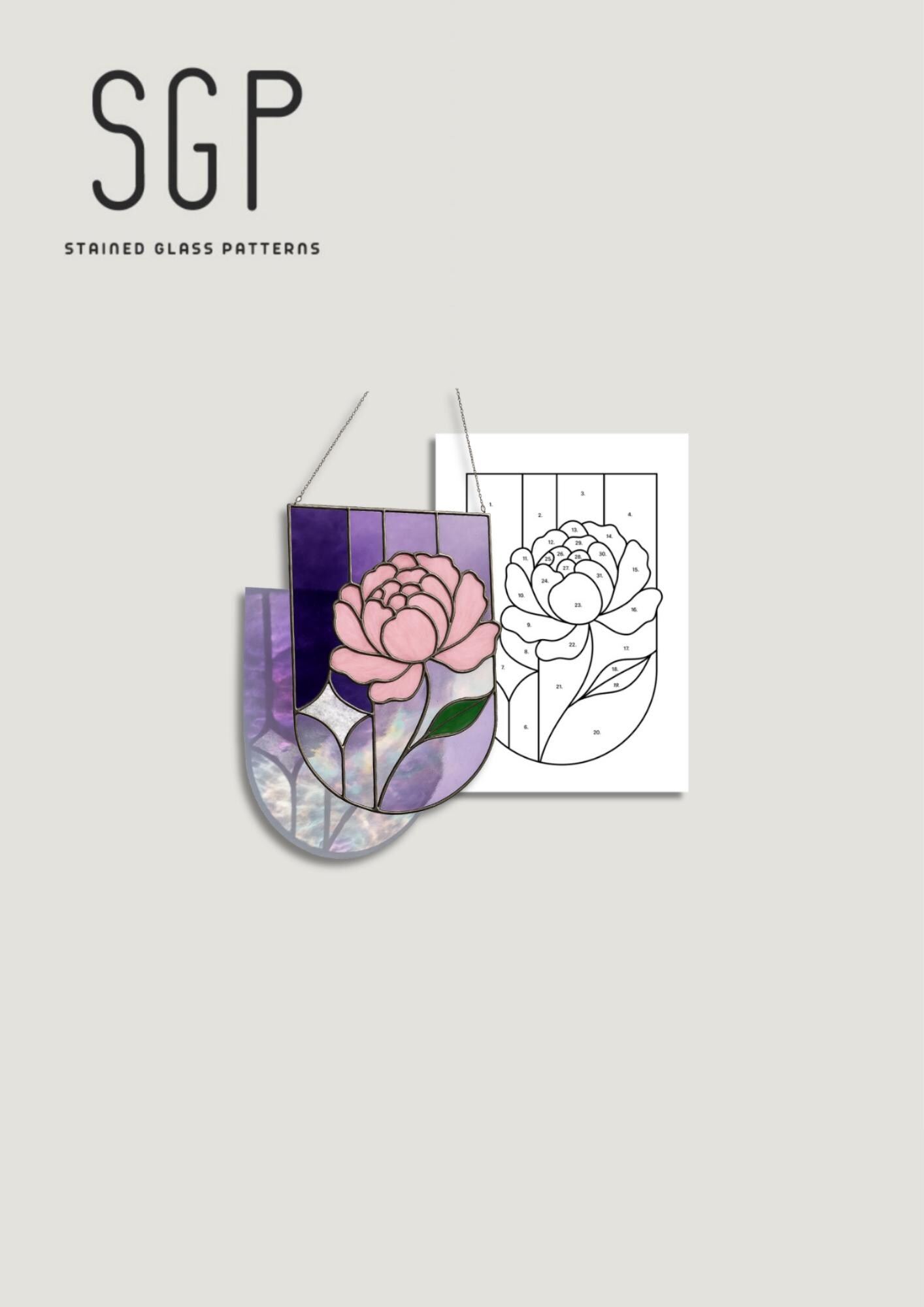 Peony Stained Glass Pattern: Beginner DIY Flower Design (PDF & SVG