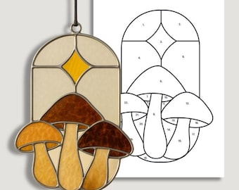 Mushroom Stained Glass Pattern: Floral Suncatcher Design (PDF, SVG Digital Download