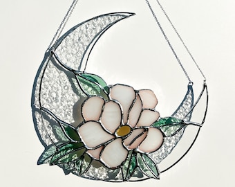 Beginner Stained Glass Pattern: Flower Moon, Boho PDF (Digital Download)