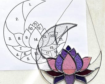 Stained glass pattern flower Beginner pattern DIY Stained glass PDF pattern Digital Download Lotus flower wall art