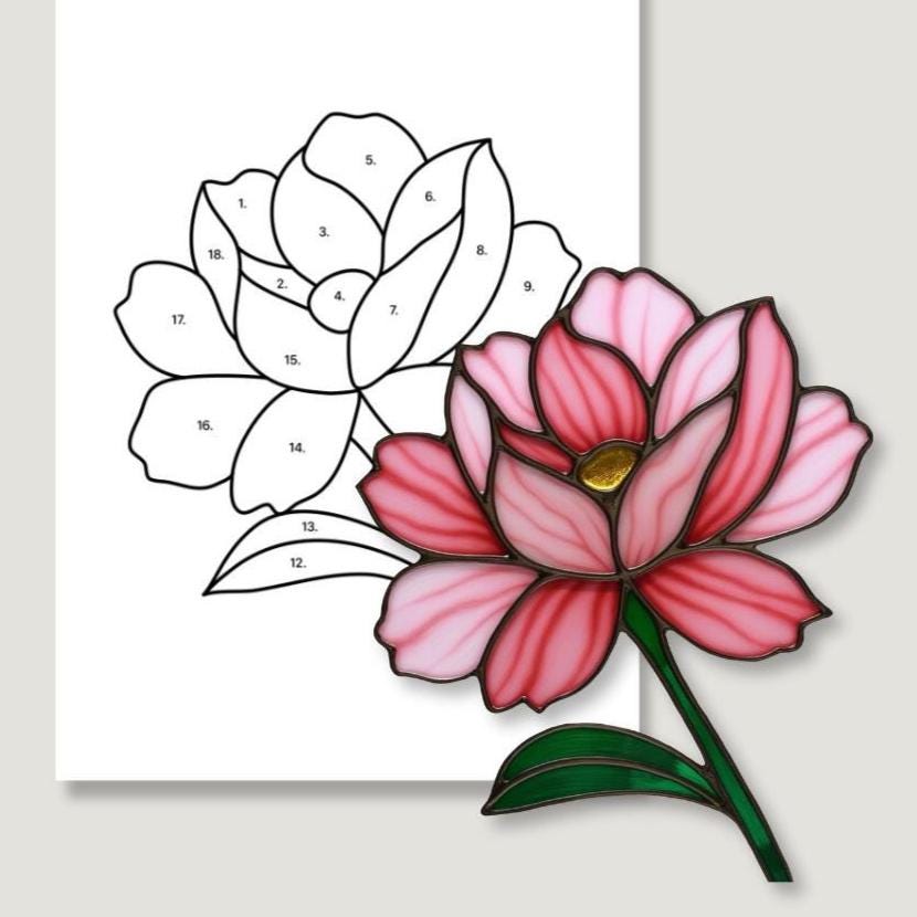 Peony Stained Glass Pattern: Beginner Flower Design (PDF, SVG