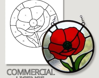 Poppy Stained Glass Pattern: Beginner Suncatcher DIY (Digital Download, PDF/SVG)