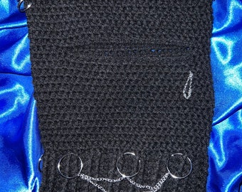 Crochet Balaclava Ski Mask Black Cat Alternative With Chains and Jewelry.