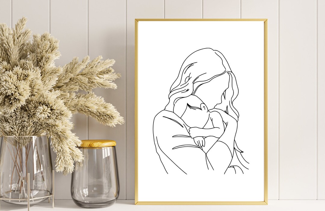 Mother and Baby Line Art Mother and Baby Line Drawing Line Art Line