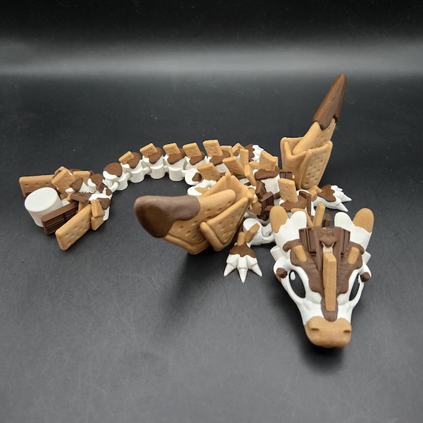 Baby S'more Dragon | Chocolate Articulated | Fidget | Animals | Cute | Flexible | Sensory | Detailed | Pet | 3D Printed | Fun | Kids | Gift