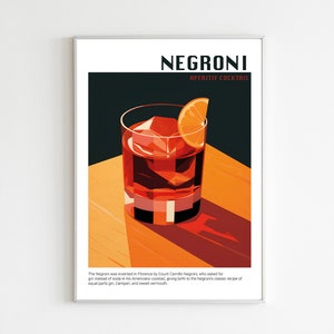 Negroni Cocktail Print | Artful Retro Print | Wall Art | Barcart Decor | Fine Art | Artful Decor | Happy Hour