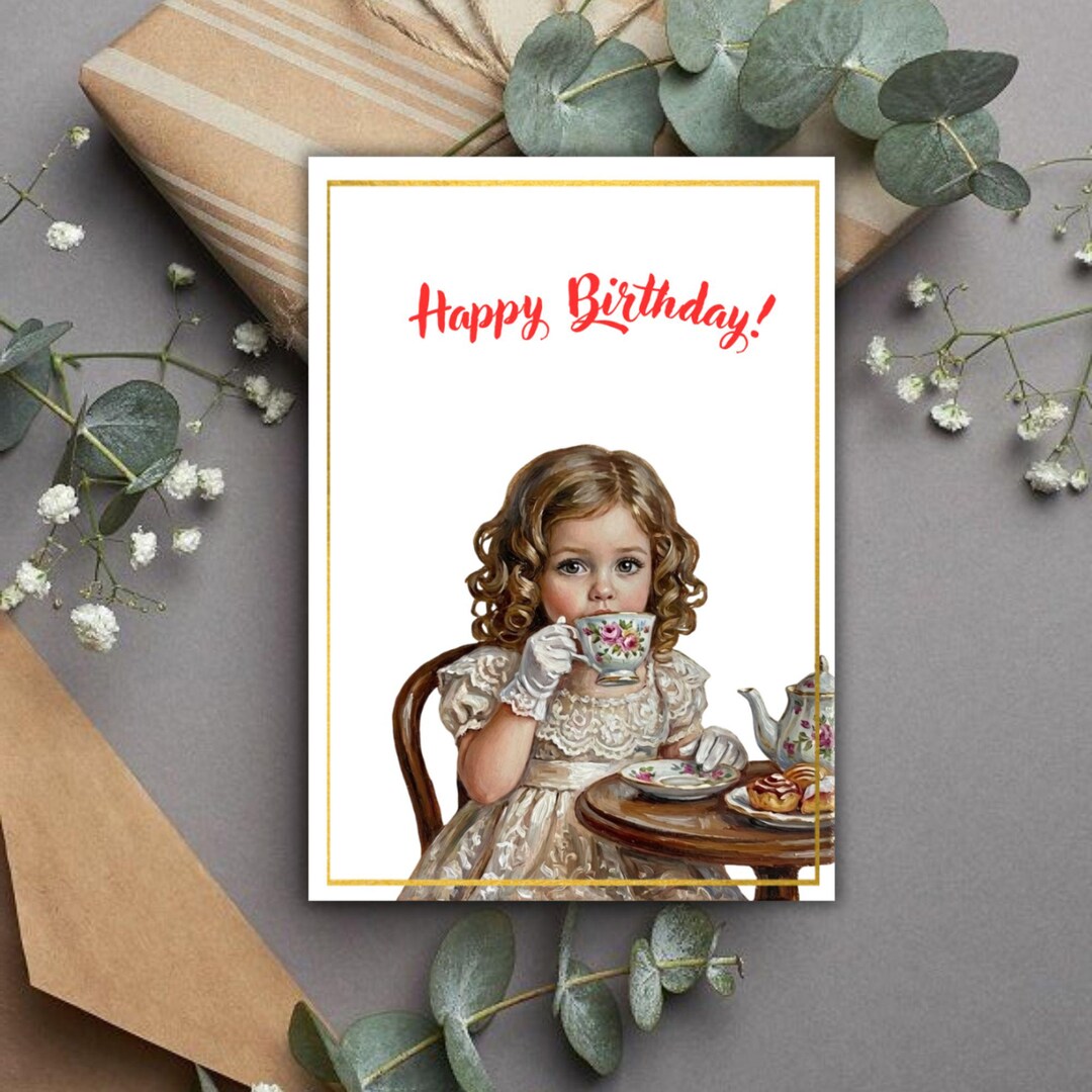 Happy Birthday Card Girl | Vintage Digital Girl Postcard | Birthday ...