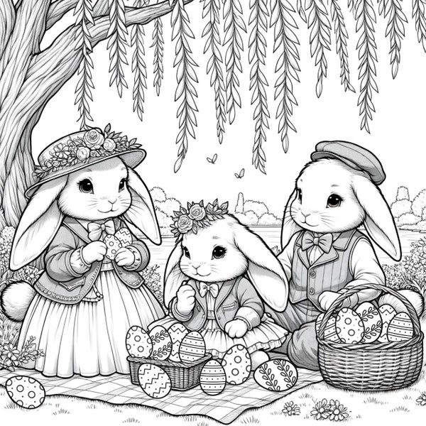 Bunny Rabbit Spring Easter Elementary Kids  Coloring Page Gift Printables