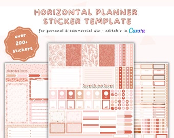 Canva Planner Sticker Template | ECLP A5 Horizontal | Boho Floral Sticker Sheet Template | Commercial Use