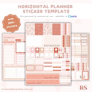Canva Planner Sticker Template | ECLP A5 Horizontal | Boho Floral Sticker Sheet Template | Commercial Use