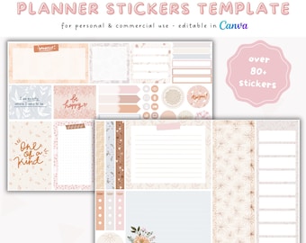 Canva Editable Sticker Template | Boho Digital Planner Stickers Template | Sticker Sheet Template  | Commercial Use