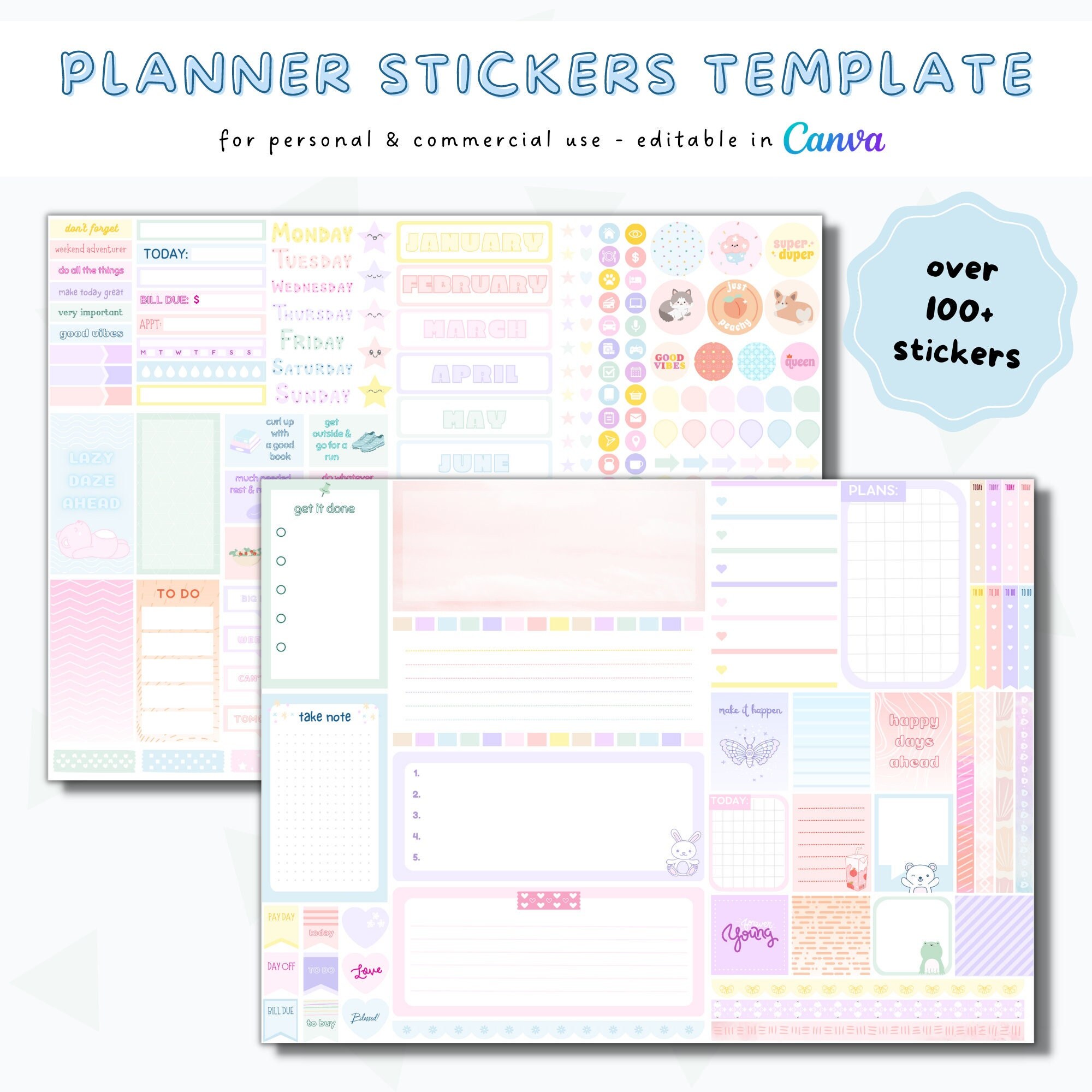 Canva Planner Sticker Template Colorful Sticker Sheet - Etsy