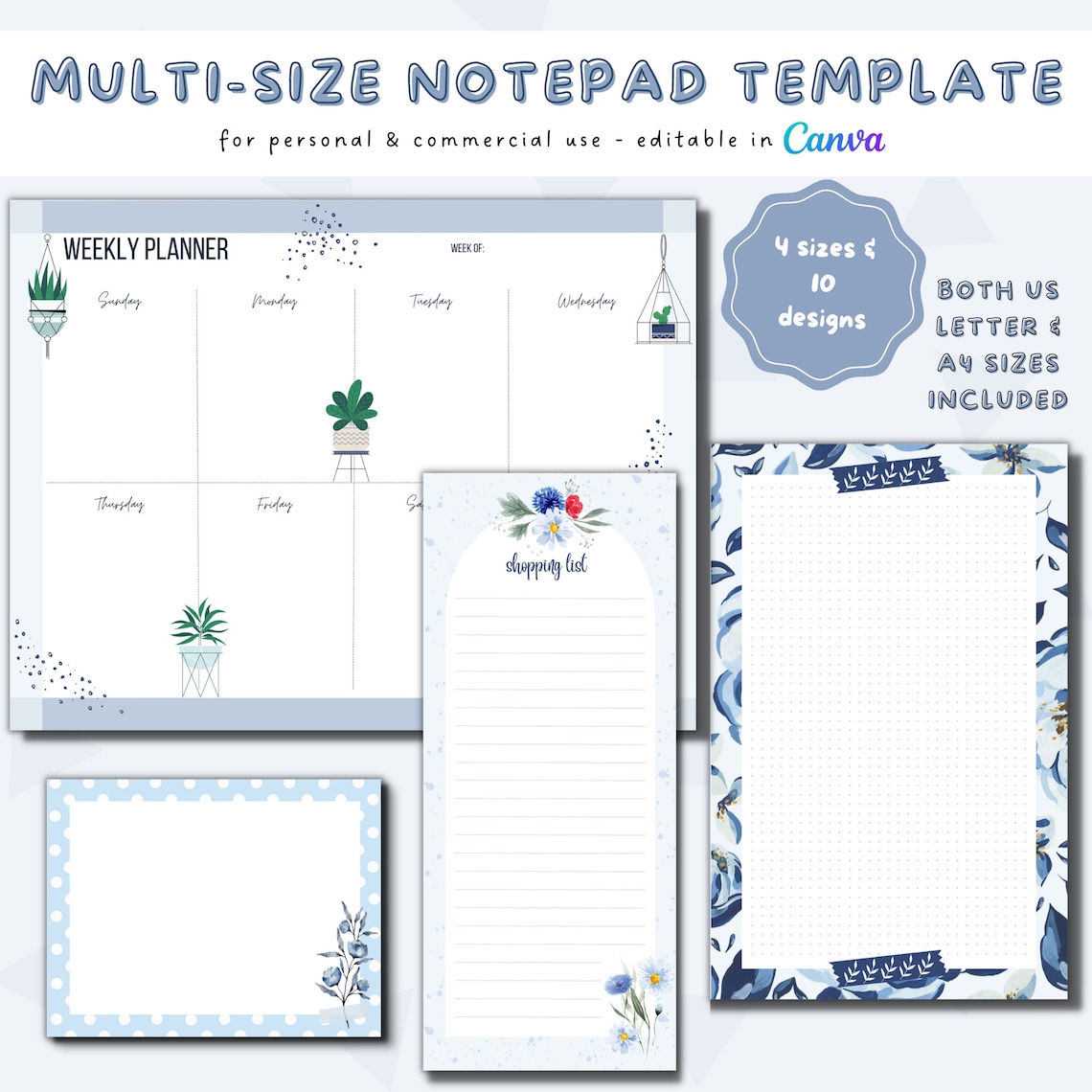 Canva Notepad Template | Printable Notepad | Multi-size Custom Notepad ...