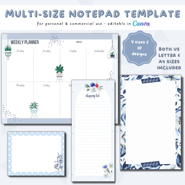 Canva Notepad Template | Printable Notepad | Multi-Size Custom Notepad Template | Commercial Use