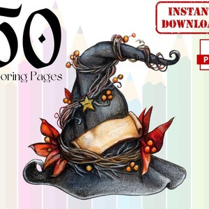 Witch Magic Coloring Pages - 50 coloring pages - Instant Download - PDF