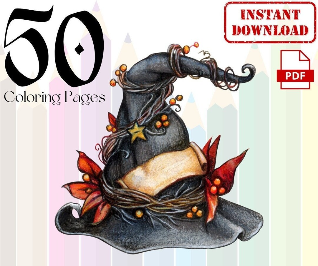 Witch Magic Coloring Pages - 50 Coloring Pages - Instant Download - PDF