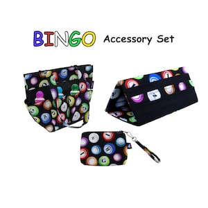 Bingo Accessory Set - 8 Dauber Bingo Bag - Foldable Pull Tab Holder - Wristlet Money Pouch - Great gift for bingo lover
