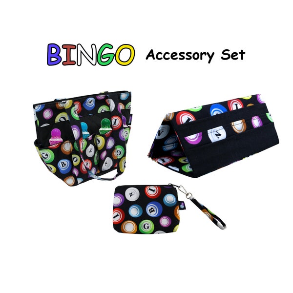 Bingo Accessory Set - 8 Dauber Bingo Bag - Foldable Pull Tab Holder - Wristlet Money Pouch - Great gift for bingo lover