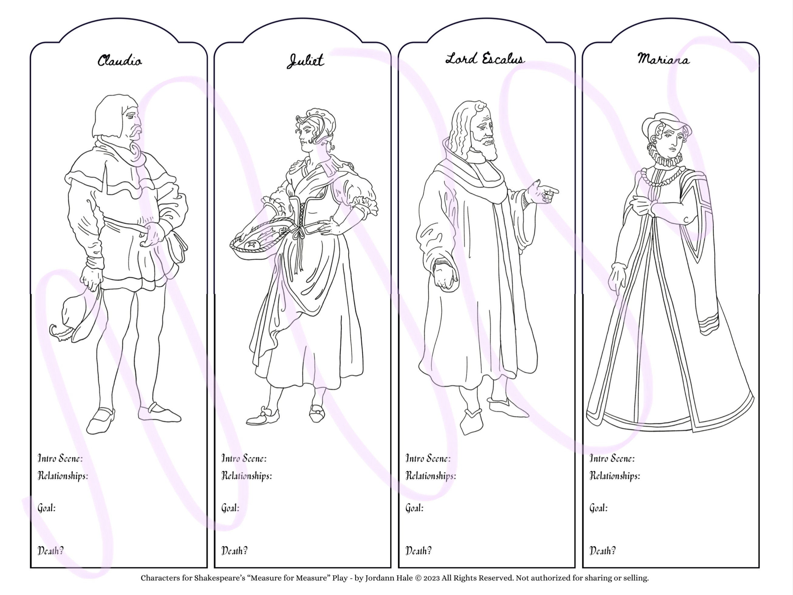 Printable Shakespeare’s Measure for Measure Characters | Blank or Water ...