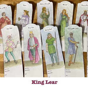 Printable Shakespeare’s King Lear Characters | blank or water colored | paper doll, puppet, bookmark, visual aid