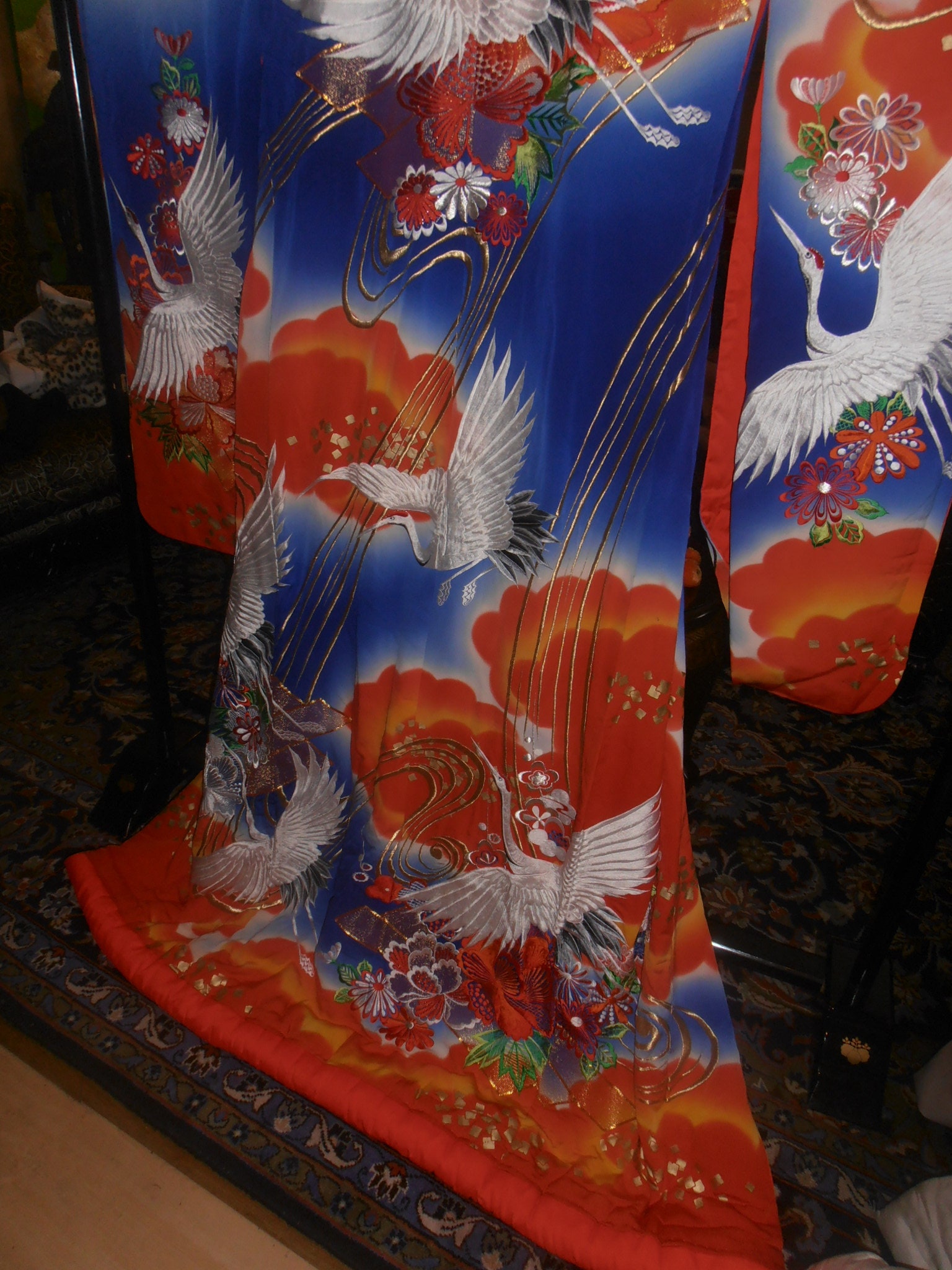 Japanese UCHIKAKE Wedding Kimono Dress Embroidered Cranes Trees Kimono