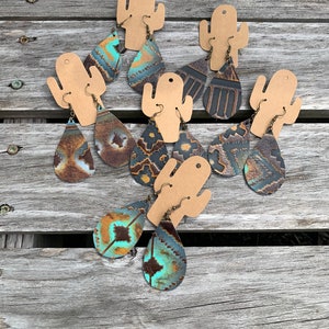 Antique Navajo Embossed Leather Teardrop Earrings