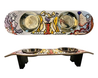 Fly Doggy Dog SkateBowl - Elevated Dog Bowl with 2 Stainless Steel Bowls
