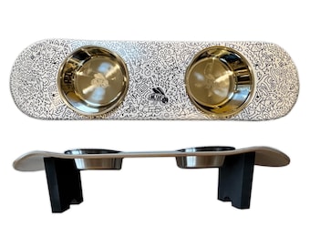 Doodles Dog SkateBowl - Elevated Dog Bowl with 2 Stainless Steel Bowls