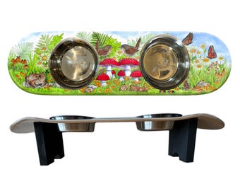 Funky Fungi Dog SkateBowl - Elevated Dog Bowl with 2 Stainless Steel Bowls