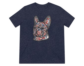 Frenchie Red White & Blue Unisex Tri-Blend T-Shirt