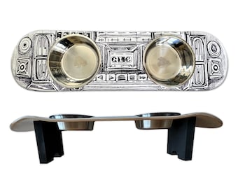 BoomBox Dog SkateBowl - Elevated Dog Bowl with 2 Stainless Steel Bowls