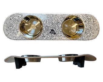 Doodles Cat SkateBowl - Elevated Cat Bowl with 2 Stainless Steel Bowls