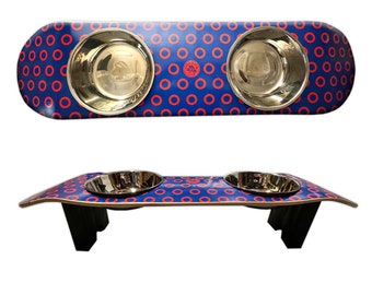 Phunky Donuts Dog SkateBowl - Elevated Dog Bowl with 2 Stainless Steel Bowls