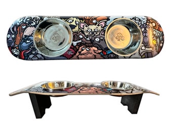 Doggy Pack Dog SkateBowl - Elevated Dog Bowl with 2 Stainless Steel Bowls