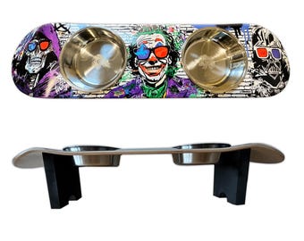Villains In 3D Dog SkateBowls - Elevated Dog Bowl with 2 Stainless Steel Bowls