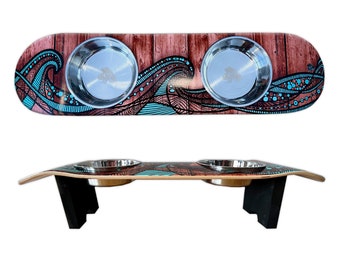 Island Time Dog SkateBowl - Elevated Dog Bowl with 2 Stainless Steel Bowls