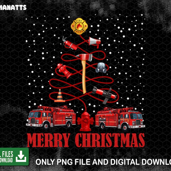 Merry Christmas Firefighter Png, Fire Truck Christmas Tree Png, Christmas Firefighter Png, Christmas Tree, Xmas Holiday, Digital Download