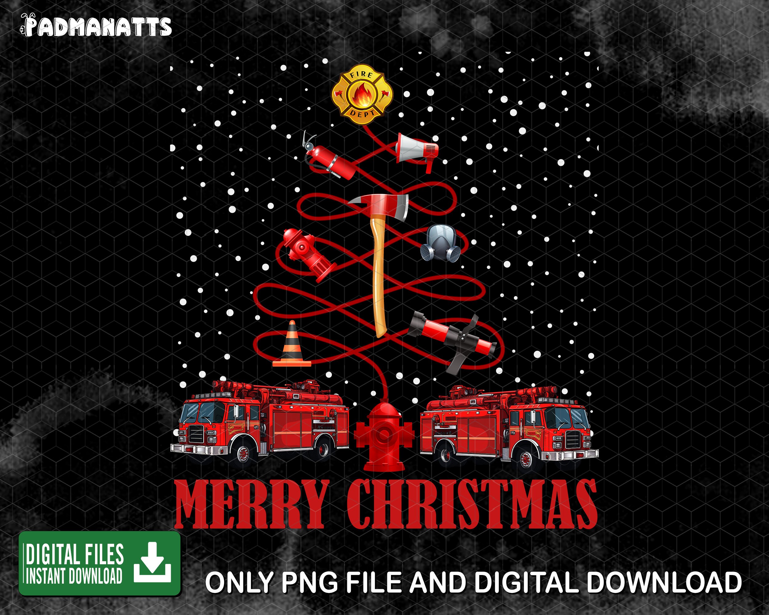 Merry Christmas Firefighter Png, Fire Truck Christmas Tree Png, Christmas Firefighter Png