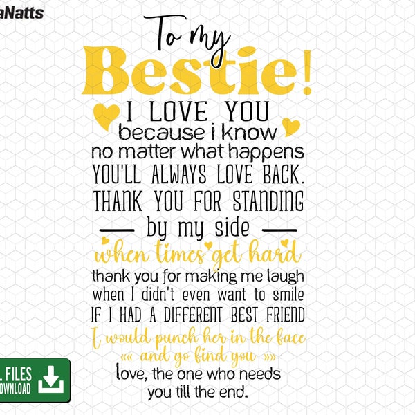 To My Bestie I Love You Svg Png, Besties Svg, Friendship, Best Friends Png, Sister Sublimation, Digital Download