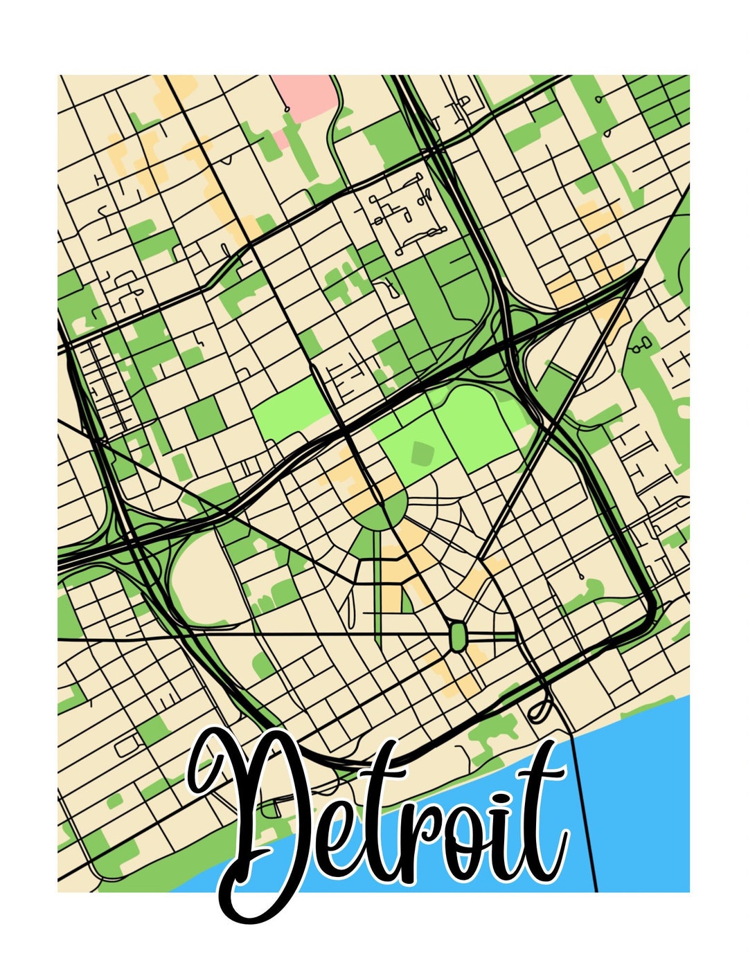 Printable Detroit Map Digital Download Detroit Wall Art - Etsy Singapore