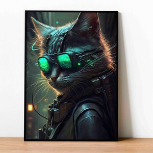 Futuristic Blade Runner Dystopian Cyberpunk Cat Animal Digital Printable Wall Art Painting/Poster, Digital Download Art