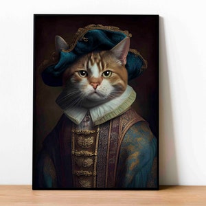 Old Renaissance Vintage Victorian Cat Animal Digital Printable Wall Art Painting/Poster, Digital Download Art