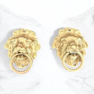 Two Brass Lion Head Drawer Pulls