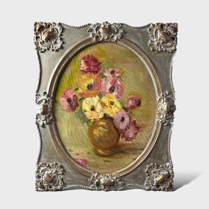 Original Still Life Oil Painting on Board in Carved Frame