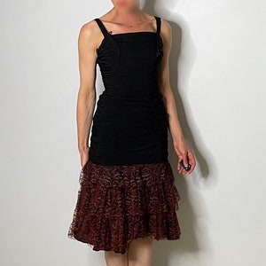 1950s Lace Flamenco Dress Fishtail Wiggle Dress Fit and Flare Mermaid Dress Ruched Black Dress Black and Rust Red Lace Dress Costume Dance